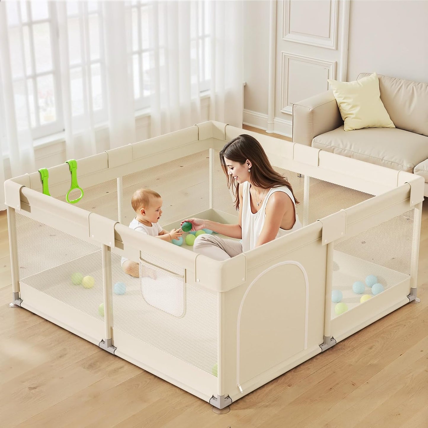 Uanlauo Baby Playpen - Safe 47x47in Indoor Playpen for Babies & Toddlers with Storage Bag & Mesh