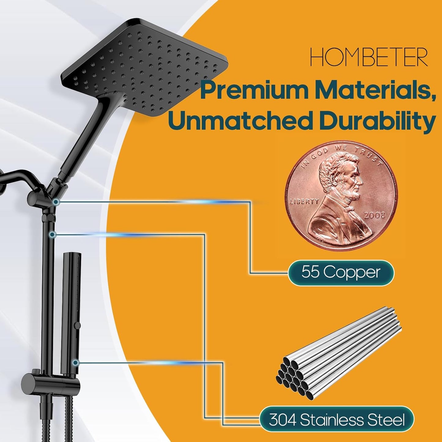 Skiennix High Pressure Rain Shower Head - 10 Inch Square Rainfall Combo with Handheld, 3 Spray Modes, Matte Black
