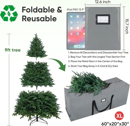 BALEINE 9 ft Christmas Tree Storage Bag - Heavy Duty Extra Large with Reinforced Handles & Dual Zippers (Gray)