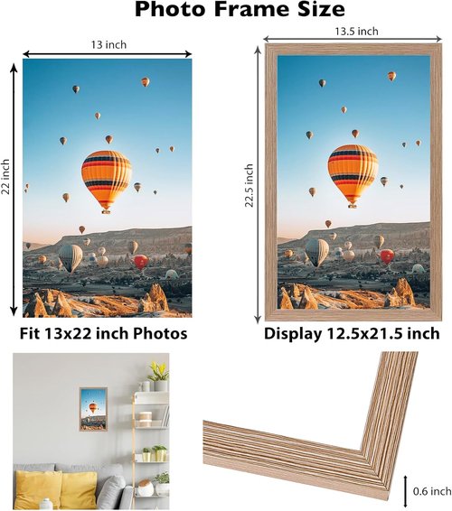 JCJMY 13x22 Picture Frame - Rustic Brown Wall Gallery Frame for Horizontal & Vertical Photos