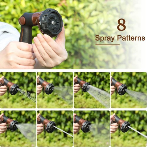 FANHAO Heavy Duty Metal Garden Hose Nozzle - 8 Spray Patterns with Thumb Control | Brown