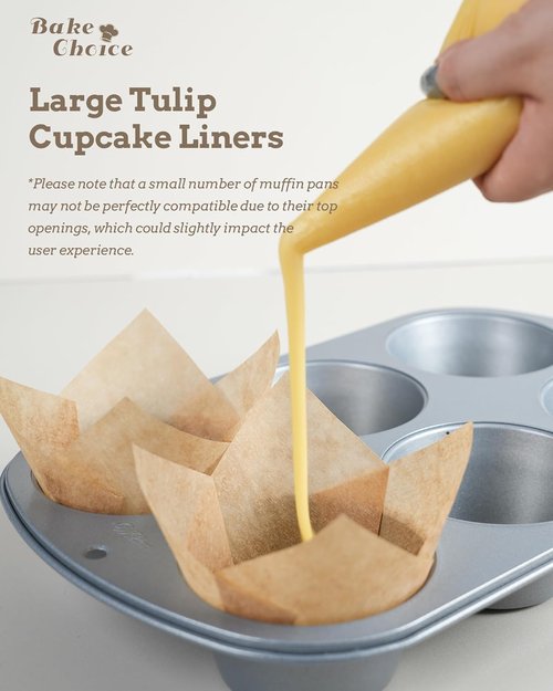 Bake Choice Extra Large Natural Tulip Cupcake Liners - 100 Pcs Baking Muffin Wrappers for Parties & Holidays