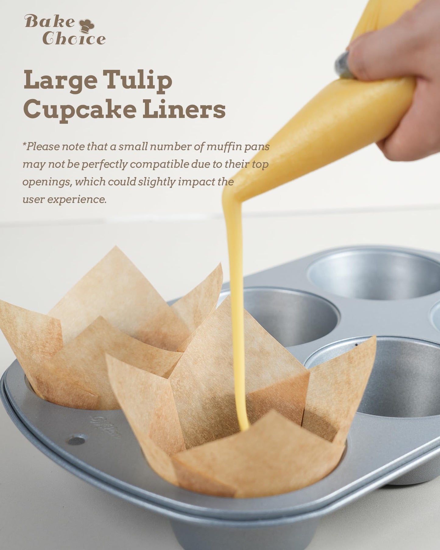 Bake Choice Nordic Paper 100pcs Extra Large Size Natural Tulip Cupcake Liners for Baking, Large Muffin Liners, Cupcake Wrapper for Party, Christmas