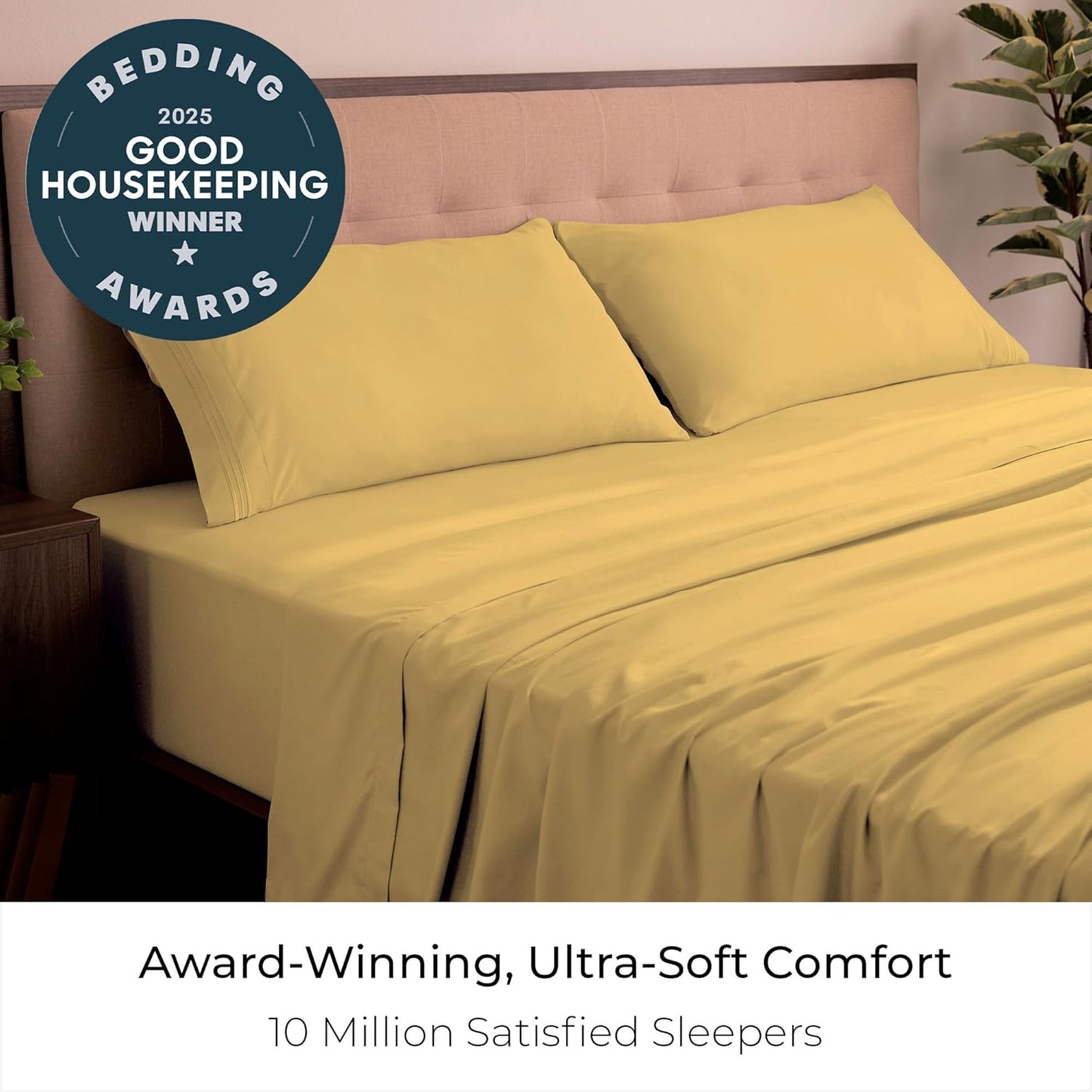 Mellanni King Sheets Set - 4 PC Hotel Luxury Bedding | Extra Soft, Cooling, Wrinkle-Resistant (King, Yellow)