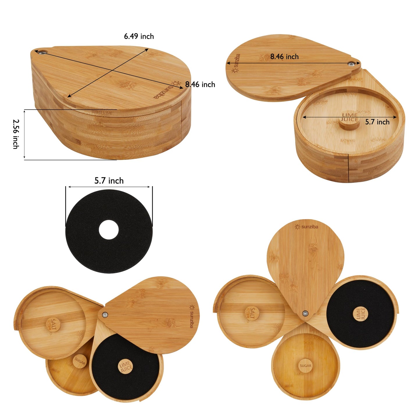 Sunziba Margarita Salt Rimmer Set | 3-Tier Bamboo Salt Rimmer for Cocktails | Bartender Accessories & Home Bar Gift | Complete Margarita Kit