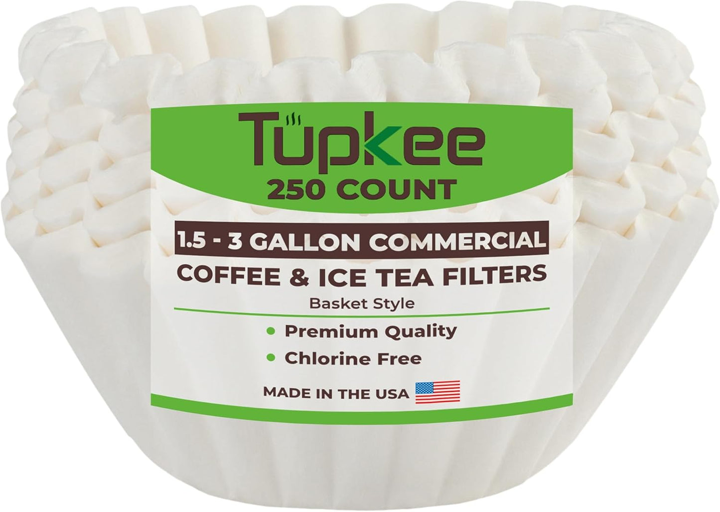 Tupkee Extra Large Coffee Filters - 13.75” x 5.25” - Chlorine-Free, No Overflow, 250 Count for Bunn Machines