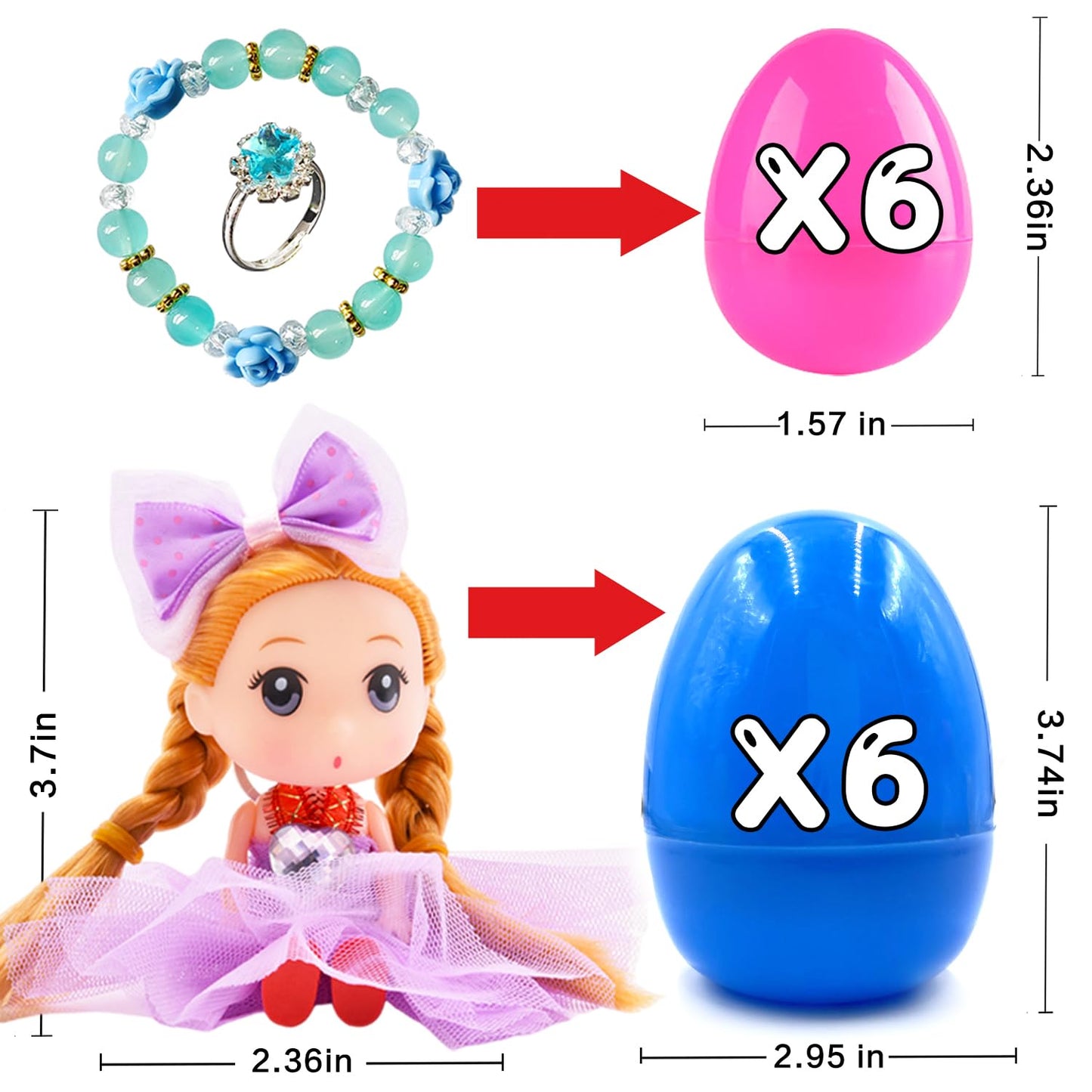 Prefilled Easter Eggs with Toys Easter Eggs Filled Easter Basket Stuffers for Toddler Girls Kids with Toys Dolls Girl Gifts Egg Hunt Non Candy Fillers Age 3 4 5 6 7 8+ Years Old
