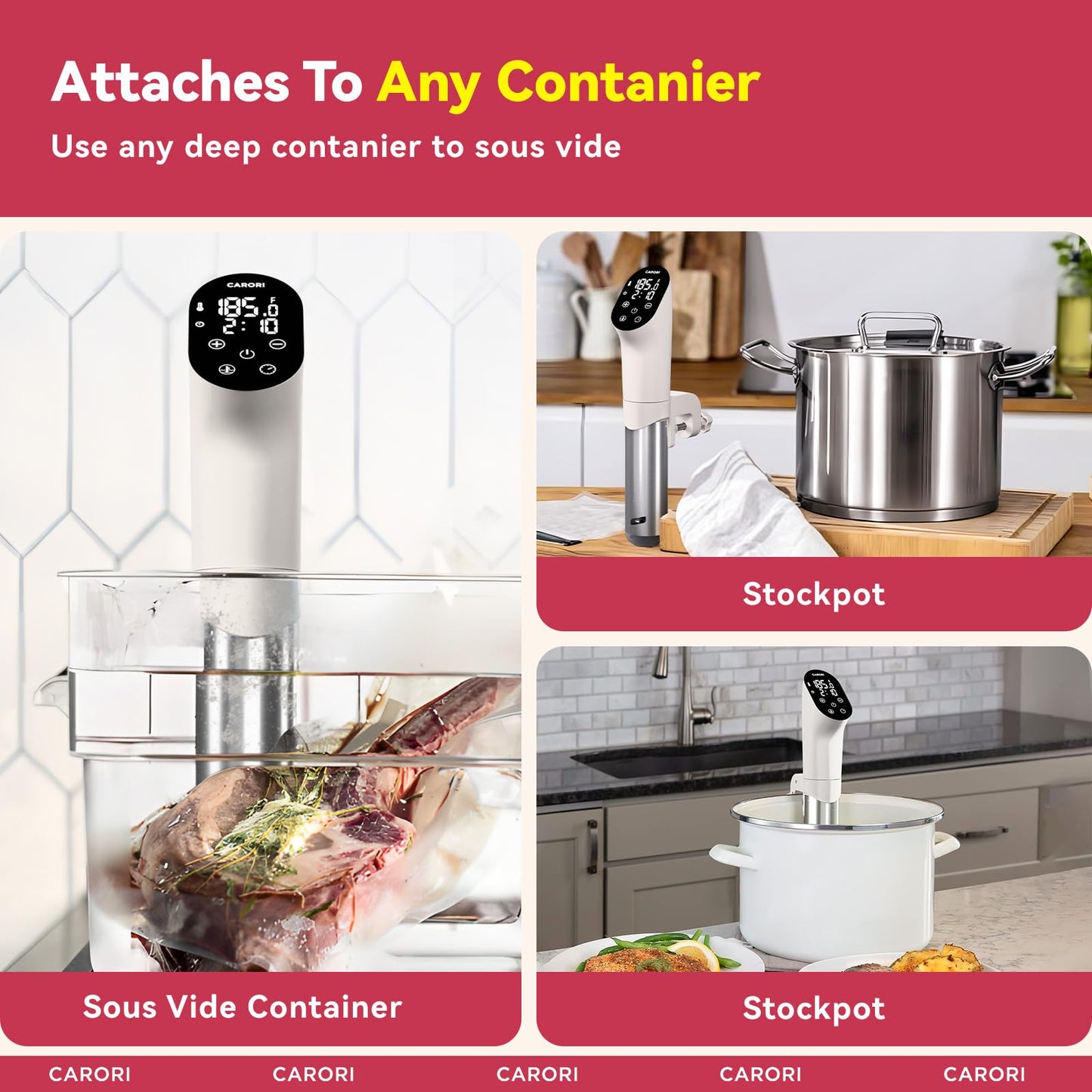 Carori Sous Vide Machine 1100W, Sous Vide Precision Cooker, Ultra Quiet Immersion Circulator with Recipes, Accurate Temperature and Time Control with Adjustable Clamp, Brushless Motor, White