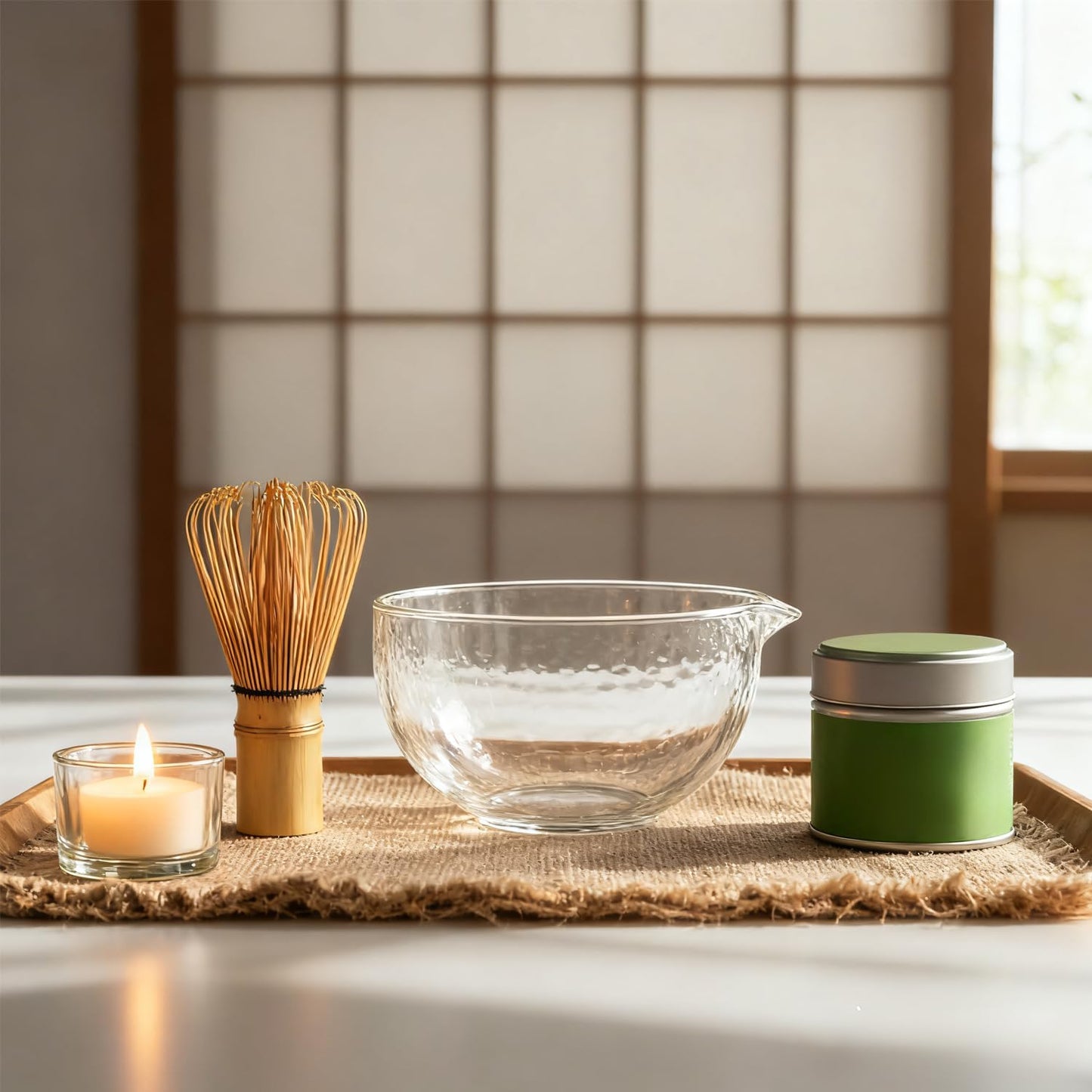 Skiennix Glass Matcha Bowl - Textured Chawan for Whisking Matcha & Mixing Salads | Clear Japanese Style