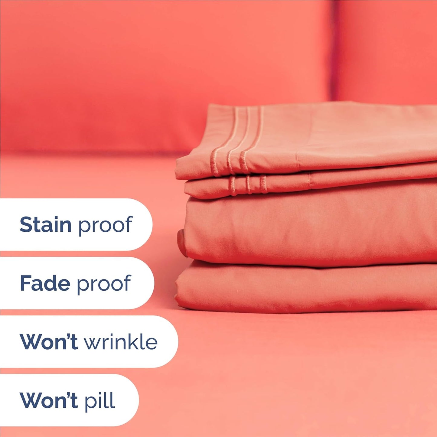 Split King Size 5-Piece Sheet Set - Comfy Cooling Bed Sheets for Luxurious Sleep - Deep Pockets, Soft & Wrinkle-Free - Oeko-Tex Certified - Coral