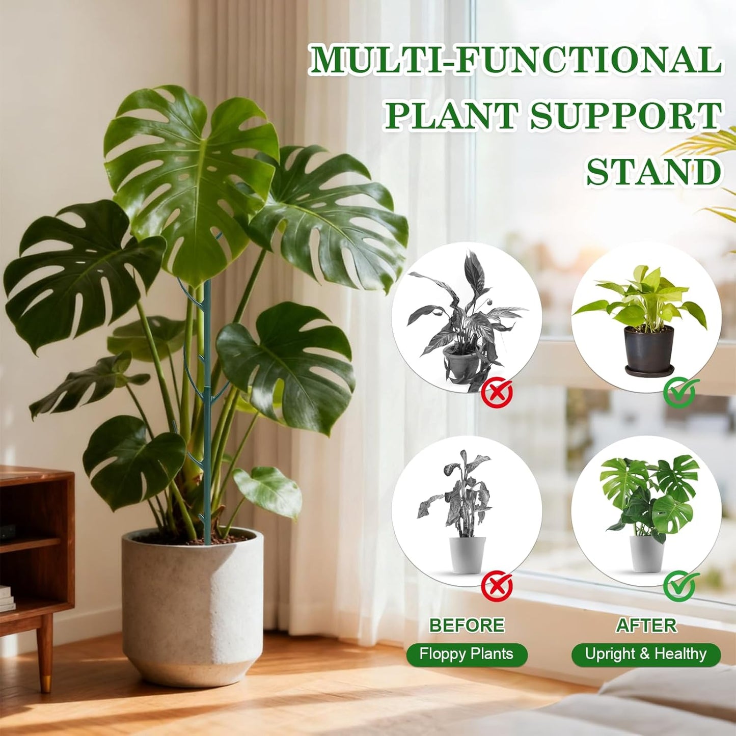 Skiennix Adjustable Plant Support Stakes - 5 Pack for Monstera & Climbing Plants | Indoor/Outdoor Gardening