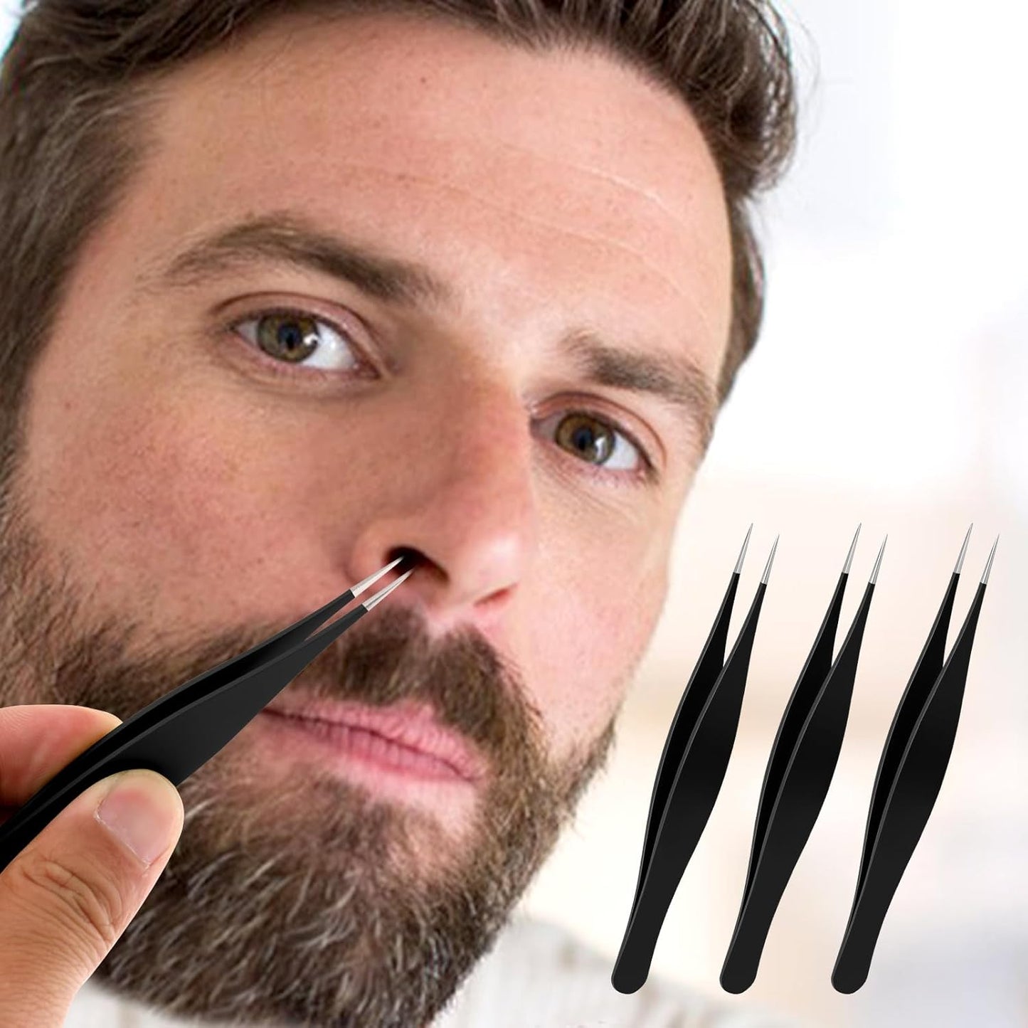 Skiennix Precision Needle Nose Tweezers - Stainless Steel Ingrown Hair & Eyebrow Remover | 3-Piece Set