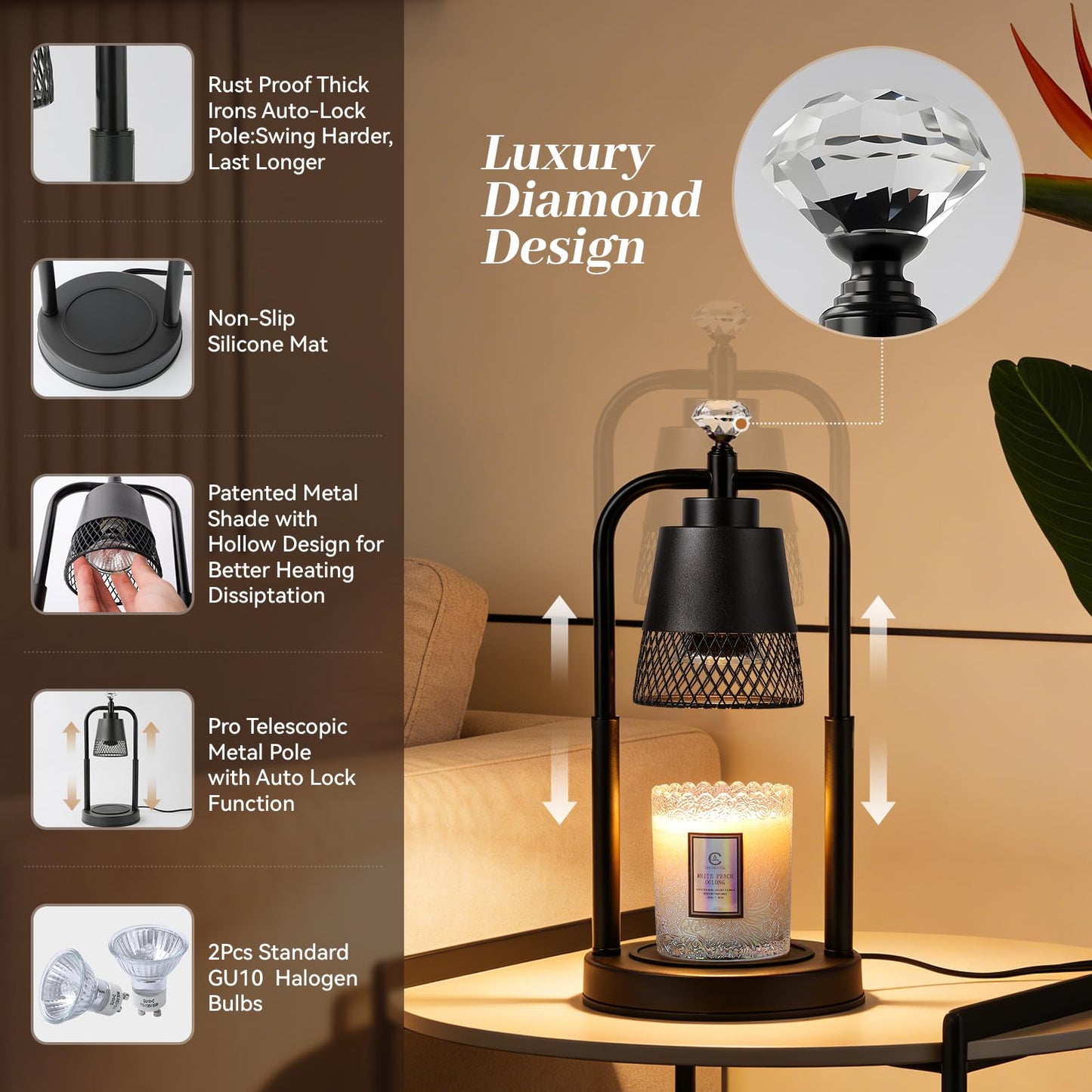 Candle Warmer Lamp with Timer Dimmer Dual Pole Height Adjustable Candle Warmer Gifts for Women Wax Melt Warmer for Scented Jar Candles Birthday Gift for Mom Mothers Day House Warming New Home Decor