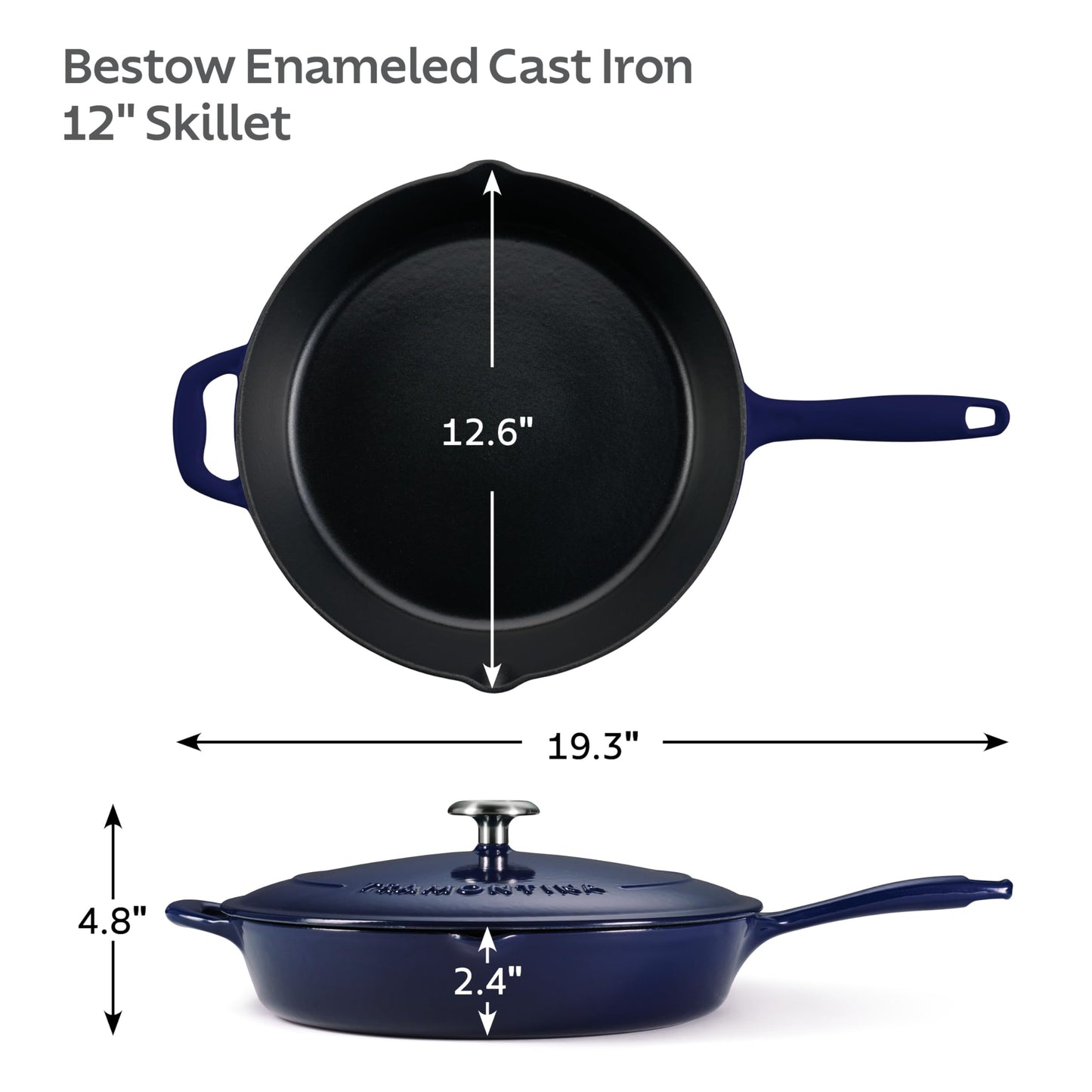 Tramontina Bestow Enameled Cast Iron Skillet with Lid, 12-inch Frying Pan, Blue