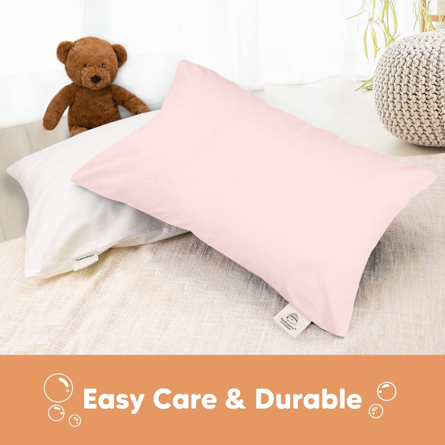 KeaBabies 13 x18 Toddler Pillowcase, Waterproof - Soft Waterproof Toddler Pillow Protector Cover for Kids, Boys, Girls, Durable Machine Washable, Small Travel Pillow Sold Separately (Mist Pink)
