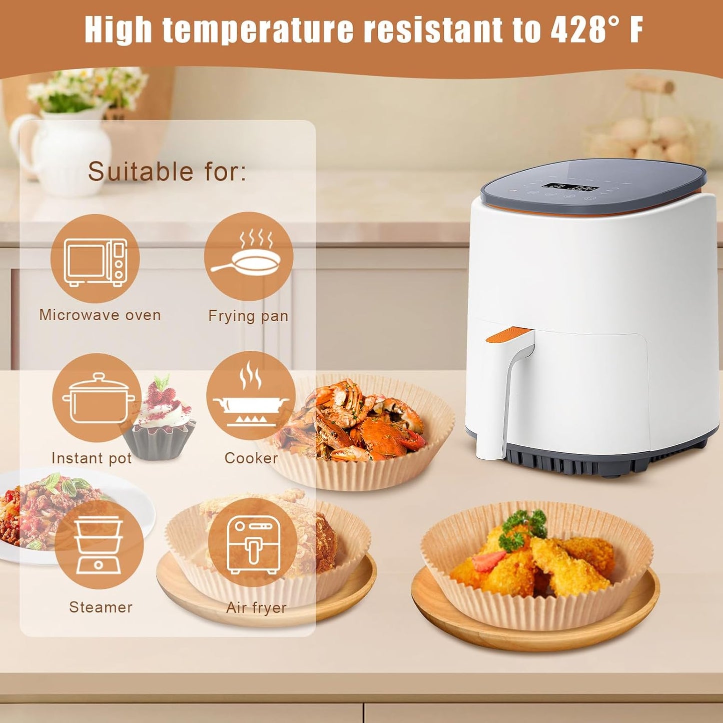 Skiennix Air Fryer Liners - 100PCS Non-Stick Parchment Paper, 6.3 Inch Round for 2-5QT Air Fryers | Baking & Roasting