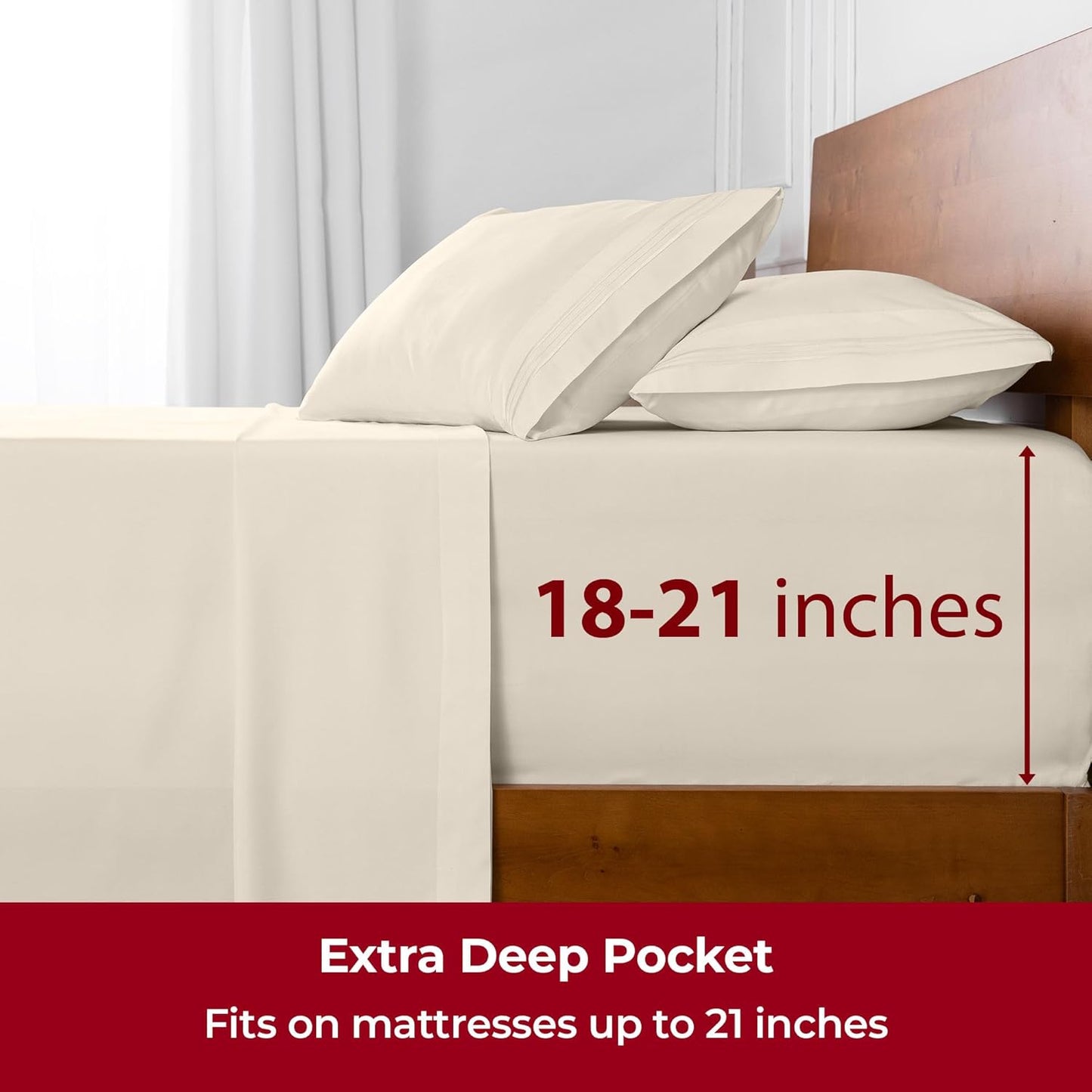 Mellanni Extra Deep King Sheets - 4 PC Hotel Luxury Bedding Set - Ultra Soft, Cooling, Wrinkle Resistant (King, Golden Ivory)