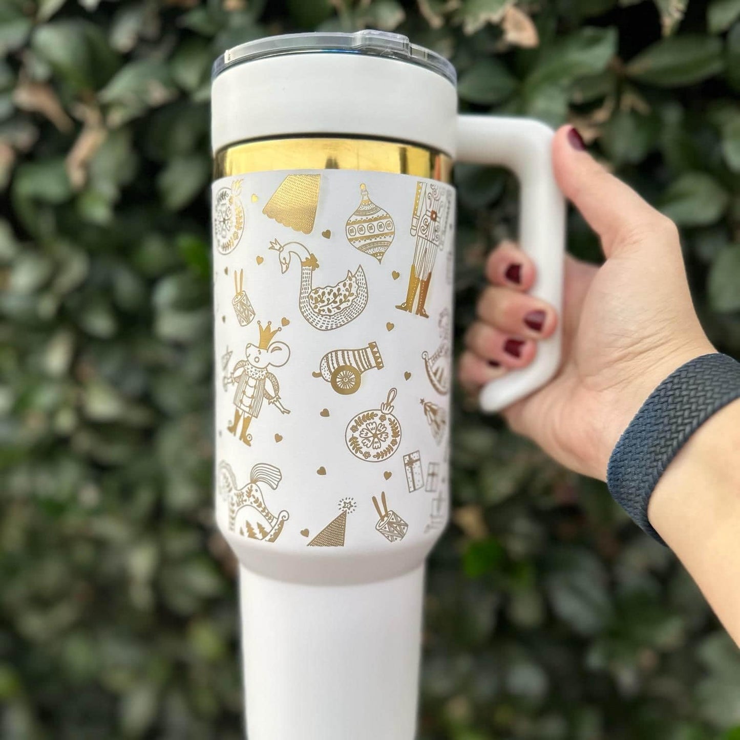 makerflo 40 oz Gold Electroplated White Powder Coated Tumbler with Lid and Straw, Handle Sold Separately, Ideal for Craft and Personalization (Laser Engraving, UV DTF, Epoxy, and Vinyl) – Pack of 25