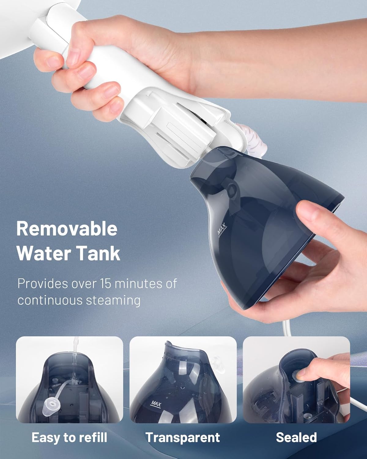 Beautural Portable Handheld Clothes Steamer - Fast 35-Second Heat-Up, Large Water Tank, Blue