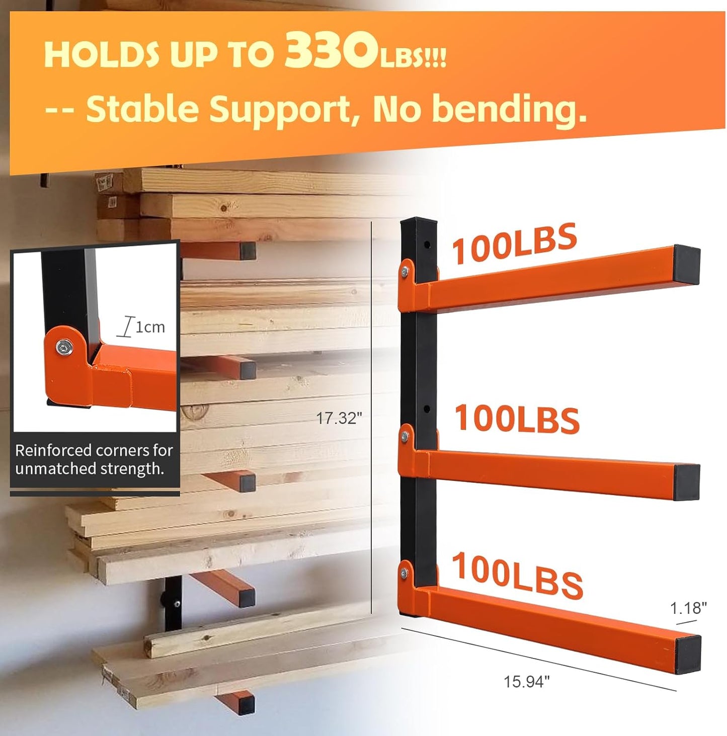 Wefaith Wood Organizer - Heavy Duty Metal Cantilever Shelves | 3-Level Storage Rack Holds 600 Lbs - 2 Pack