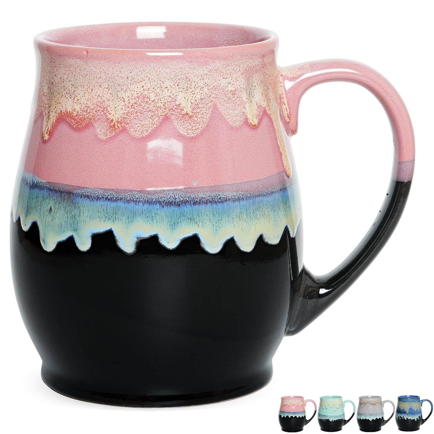 Bosmarlin Extra Large Ceramic Coffee Mug, 25 Oz, Dishwasher and Microwave Safe, Big Oversized Tea Cup, Reactive Glaze (Pink)