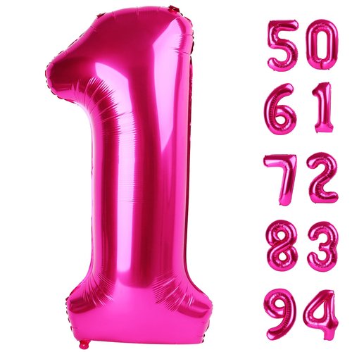 40 Inch Hot Pink 1 Balloon for First Birthday, 1st Number Balloons Birthday Decorations for Girl Kids Toddler Baby, One Giant Number 1 Balloon