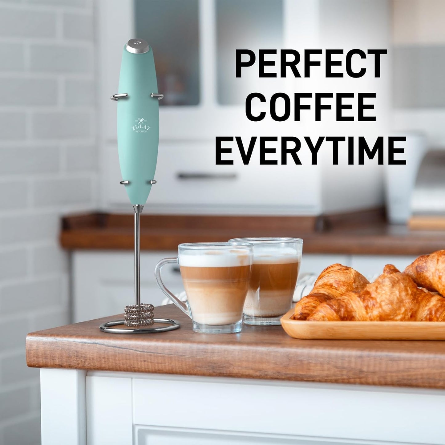 Zulay Kitchen Tornado Triple Whisk Milk Frother - Handheld Foam Maker for Coffee & Lattes - Mint Color with 4 Duracell Batteries