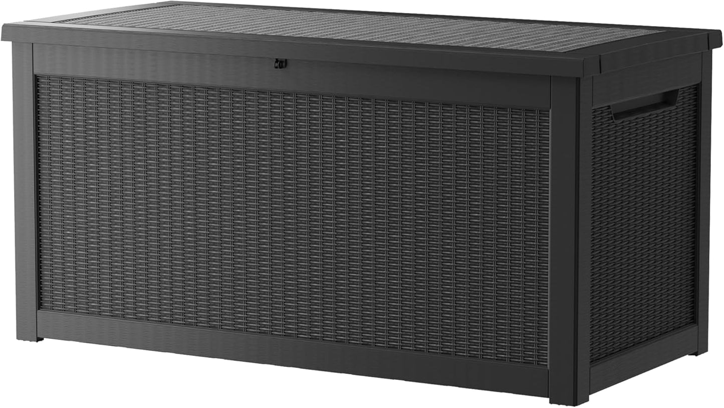 TARKARI 320 Gallon Lockable Resin Deck Box - Waterproof & UV-Resistant Outdoor Storage | Black
