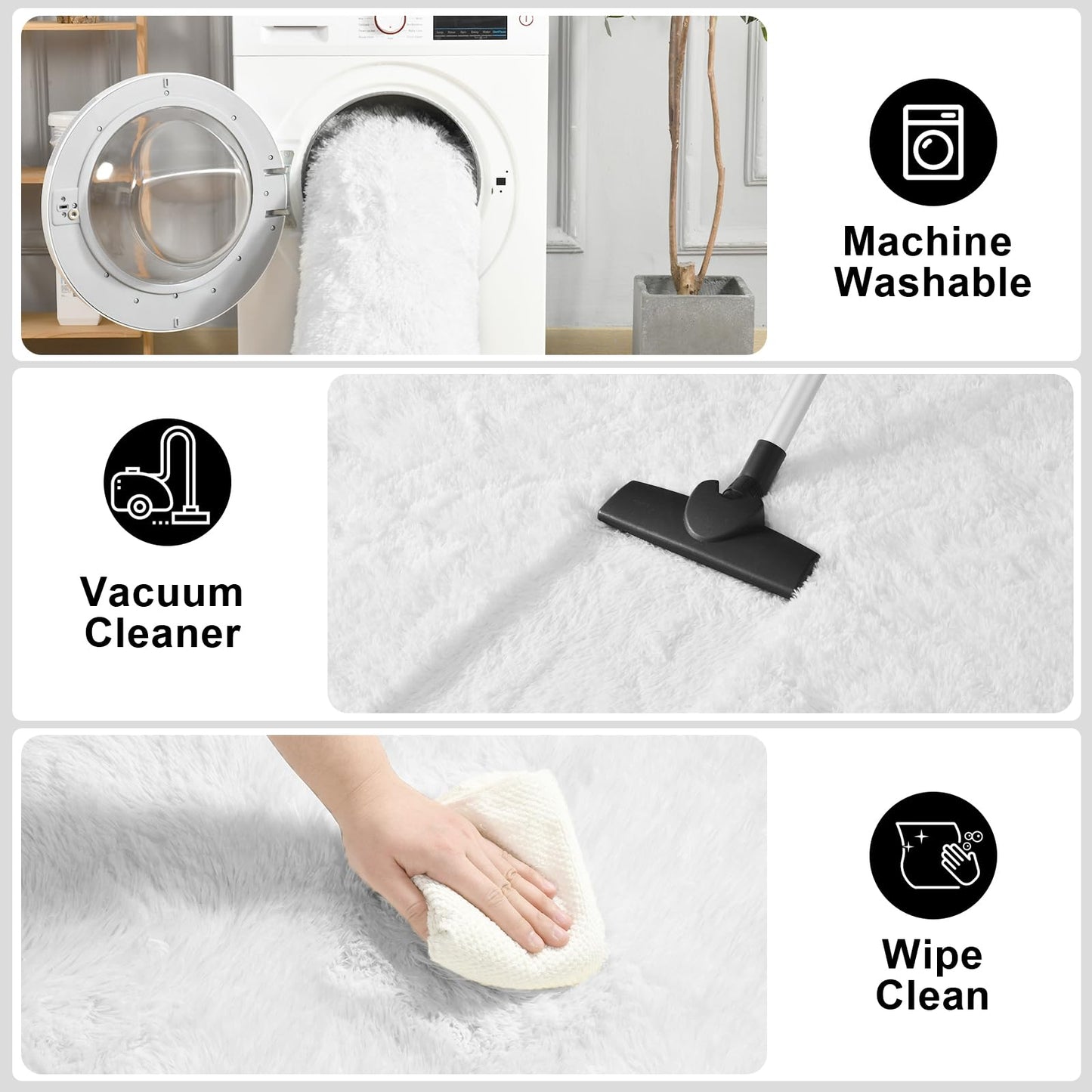 Merelax Soft Modern Indoor Large Shaggy Rug for Bedroom Livingroom Dorm Kids Room Home Decorative, Non-Slip Plush Fluffy Furry Fur Area Rugs Comfy Nursery Accent Floor Carpet 5x8 Feet, Ivory