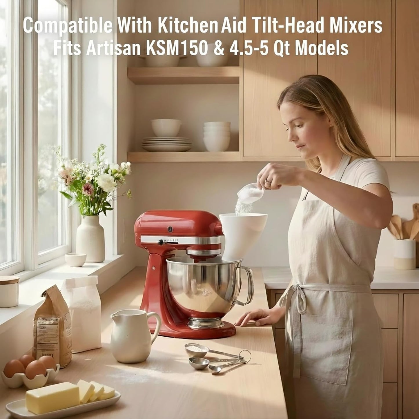 KitchenAid Flour Funnel - Easy-Pour Stand Mixer Attachment for 4.5–5 Qt Models | Dishwasher-Safe (White)