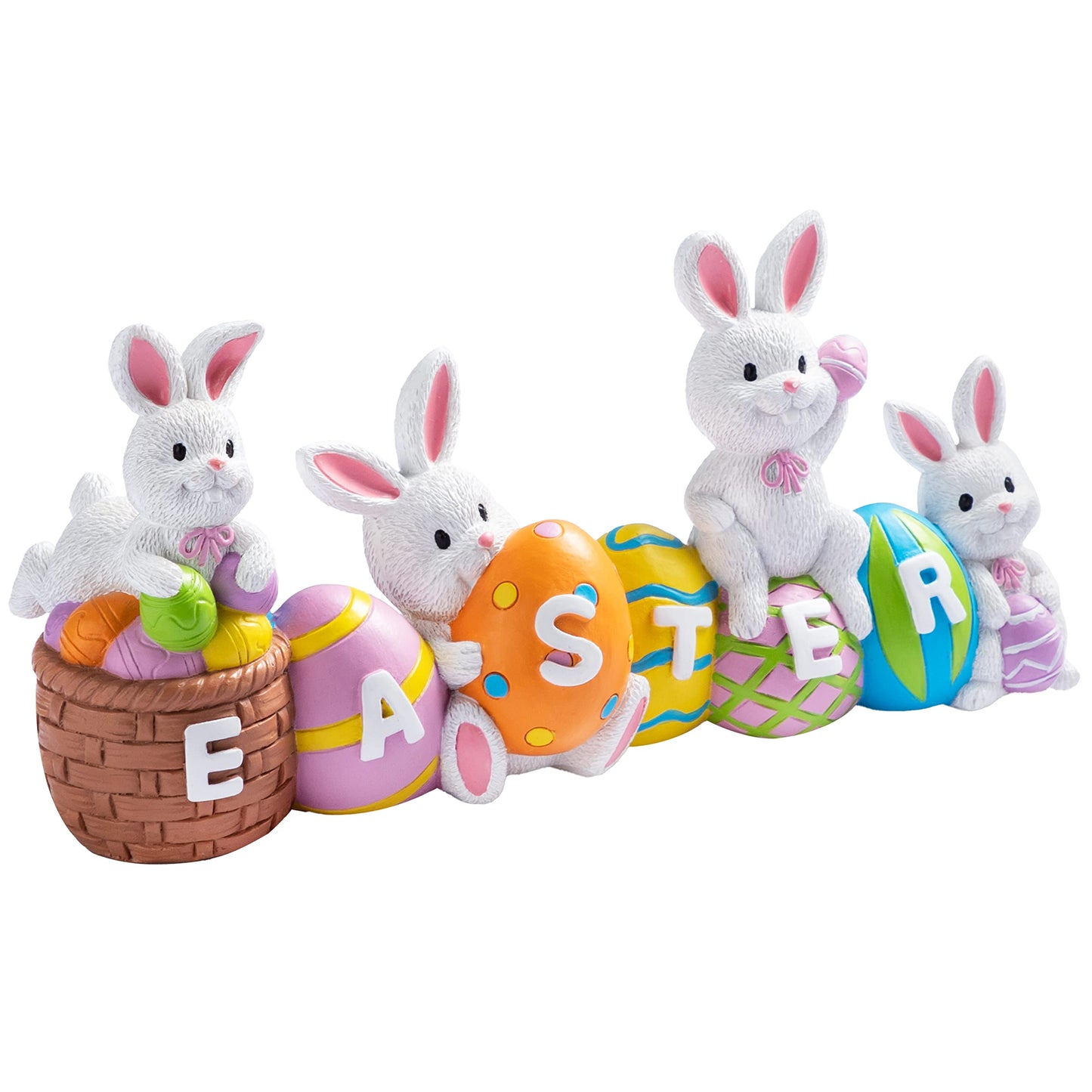 JOYIN Easter Bunny Table Decor Eggs with Easter Resin Centerpiece Decoration 4 Rabbits Bunny & Egg Tabletop Figuring for Spring Home and Office