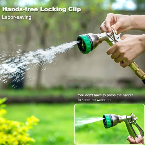 FANHAO Heavy Duty Garden Hose Nozzle - 100% Metal Sprayer with 7 Spray Patterns | Ergonomic Design for High Pressure Watering