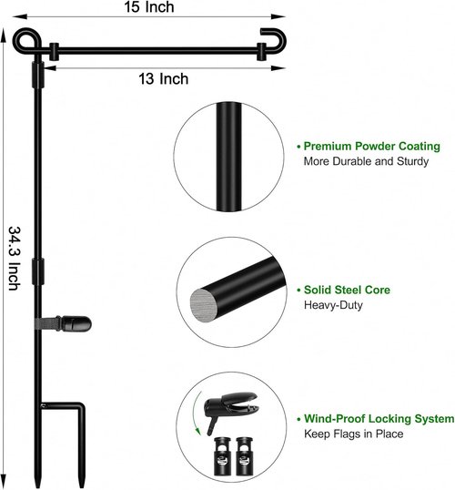 HOOSUN Garden Flag Stand - Premium Metal Holder with Weather-Proof Finish & Clip | Durable Outdoor Decor