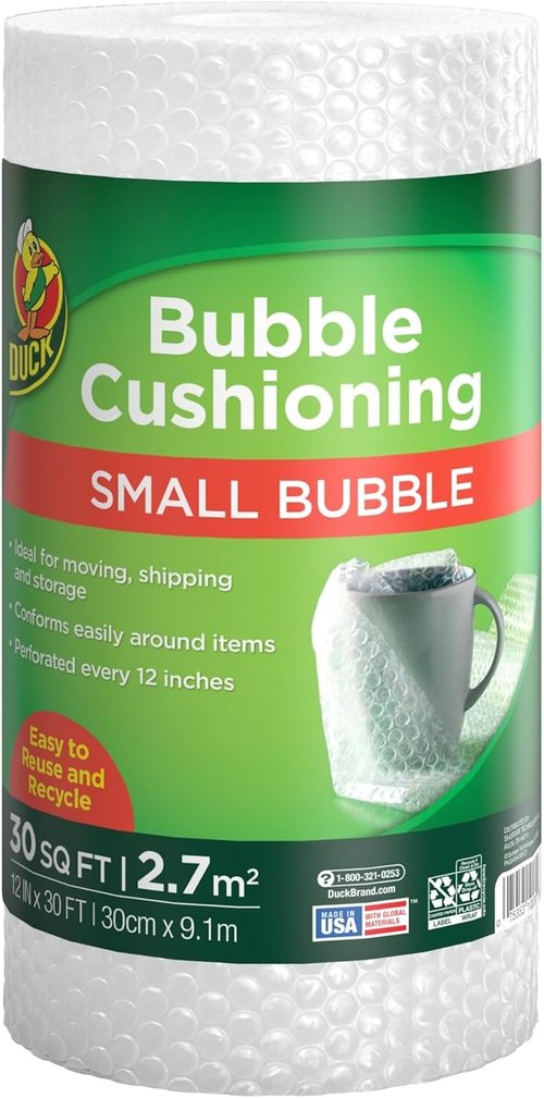 Duck Brand Small Bubble Cushioning Wrap - 30 FT Clear Packing Roll for Moving & Shipping Protection | Perforated Every 12 IN