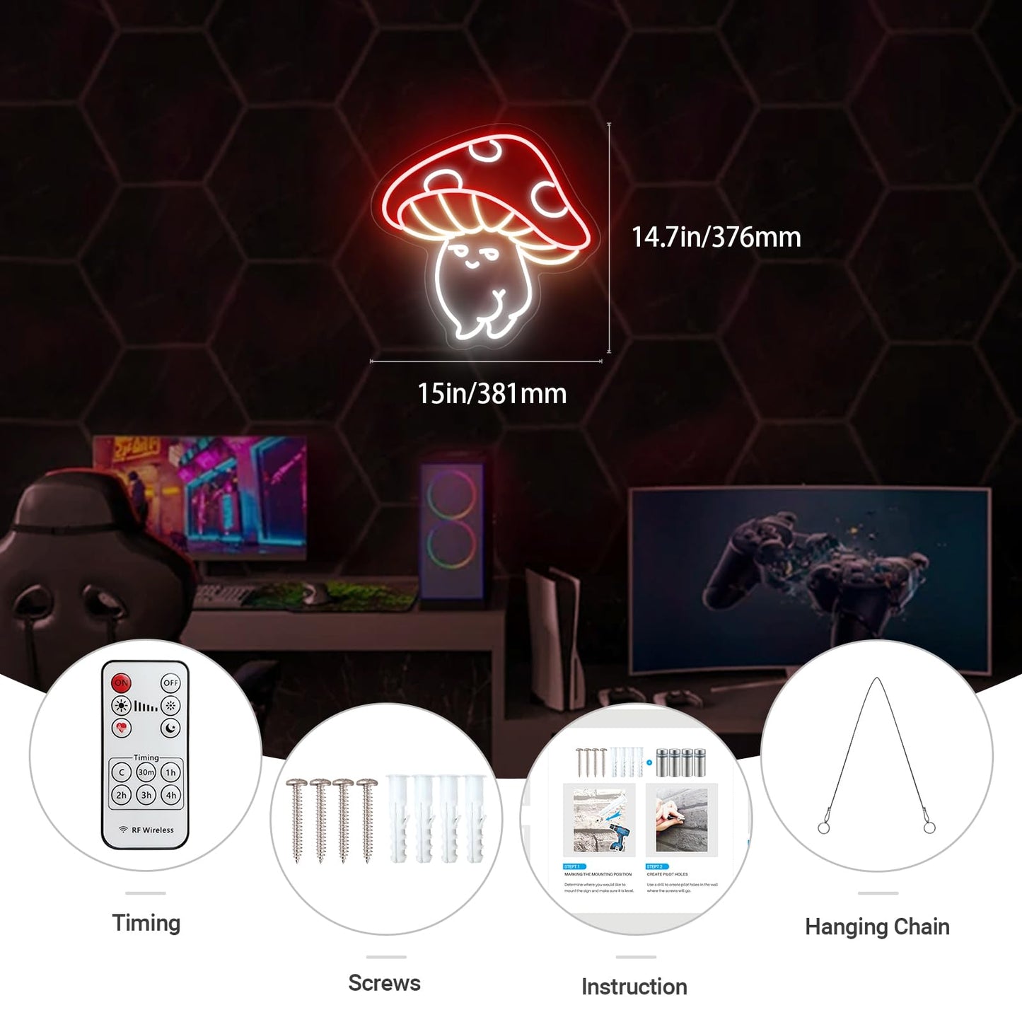 Sexy Mushroom Neon Sign, Retro Cute Mushroom Shape Led Neon Light, Handmade Funny Aesthetic Sexy Mushroom Lamp for Kid's Room, Wall Decor Bedroom Birthday Gift Home Dorm Party Game Room - 15''