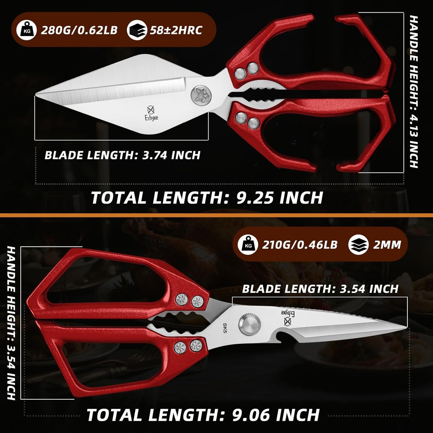 Upgraded Kitchen Scissors Set - Heavy Duty Stainless Steel Shears for Meat, Poultry & Bones | Dishwasher Safe