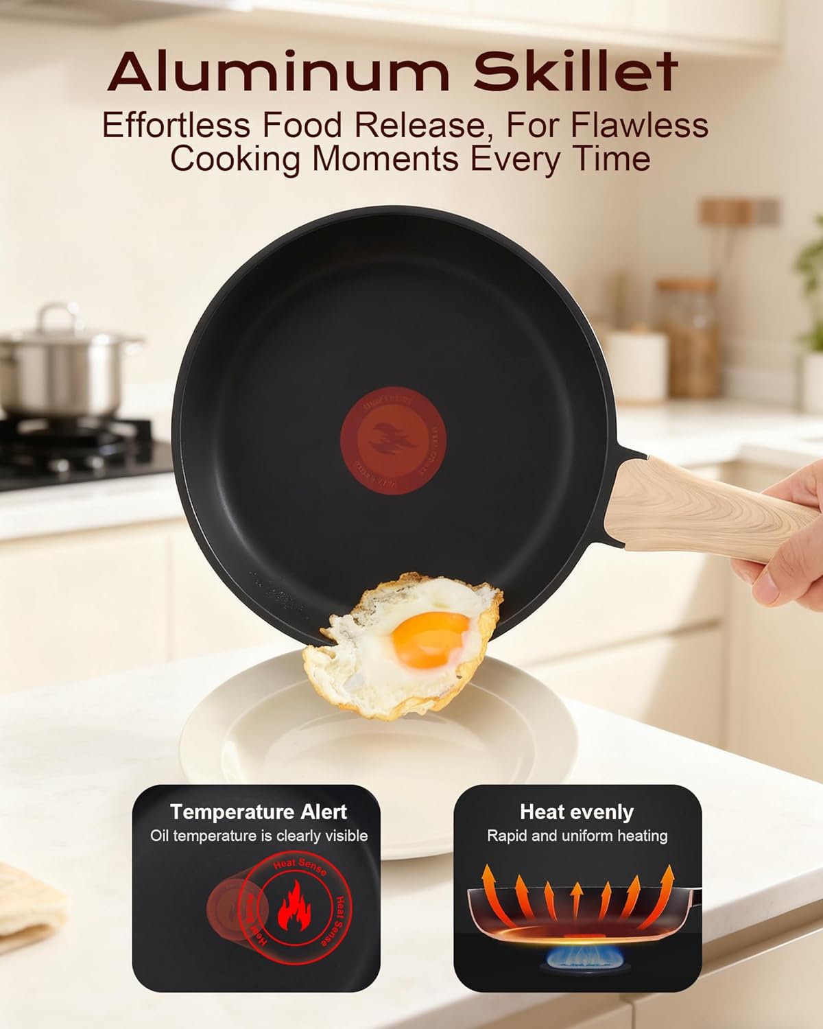 Skiennix Non-Stick Frying Pan - 8-Inch Omelette Skillet with Heat Dot Indicator | PFOA-Free & Dishwasher Safe