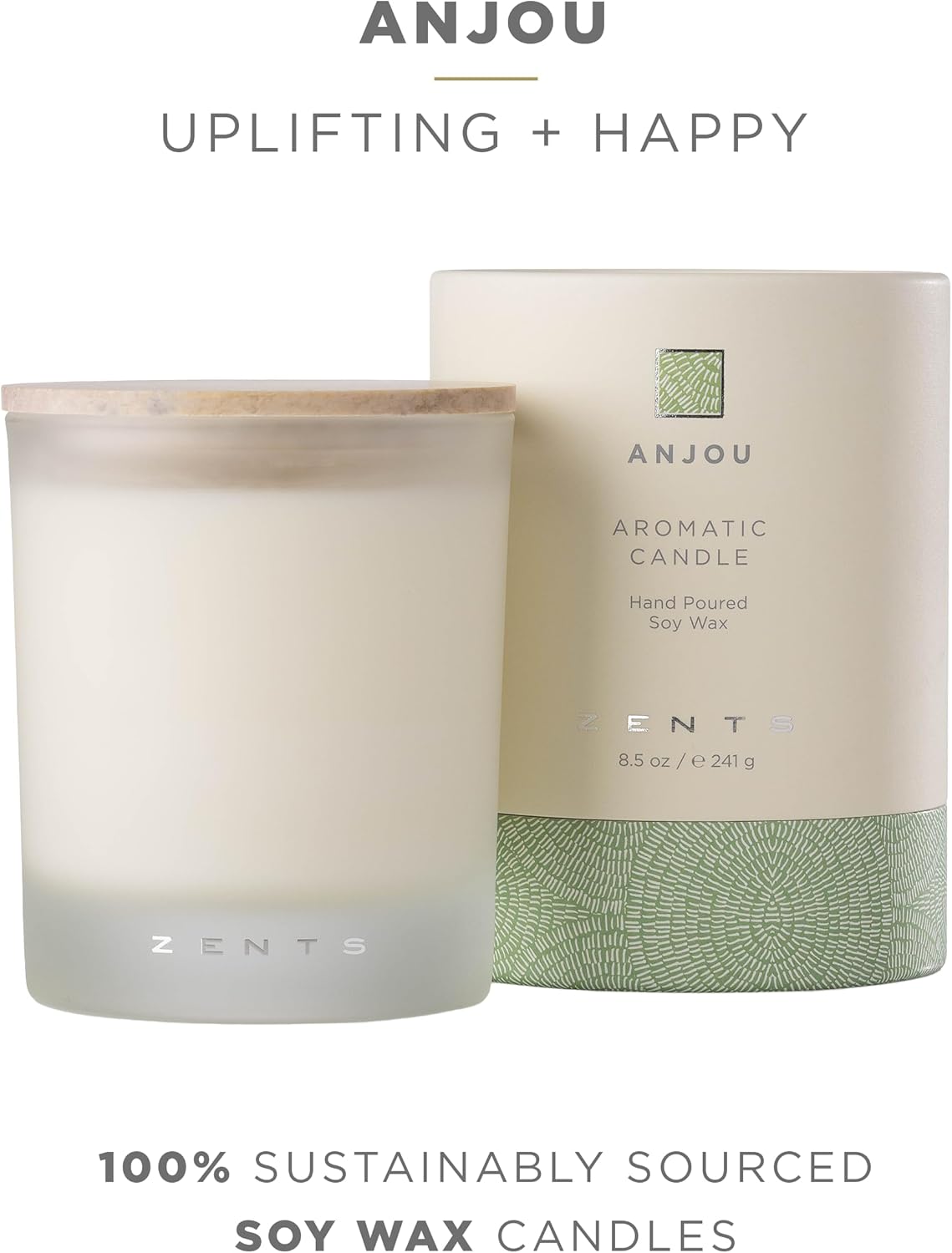 Zents Scented Soy Wax Candle (Earth - Sandalwood & Fir Needle), Large Jar Single Wick, Uplifting Home Decor Accent, 8.5 oz