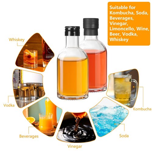 BPFY 12 Pack 3 oz Glass Small Liquor Bottles with Black Screw Caps and Heat Shrink Capsules, Empty Mini Alcohol Bottle, Whiskey Sample Bottles for Wine, Alcohol, Tequila, Bourbon