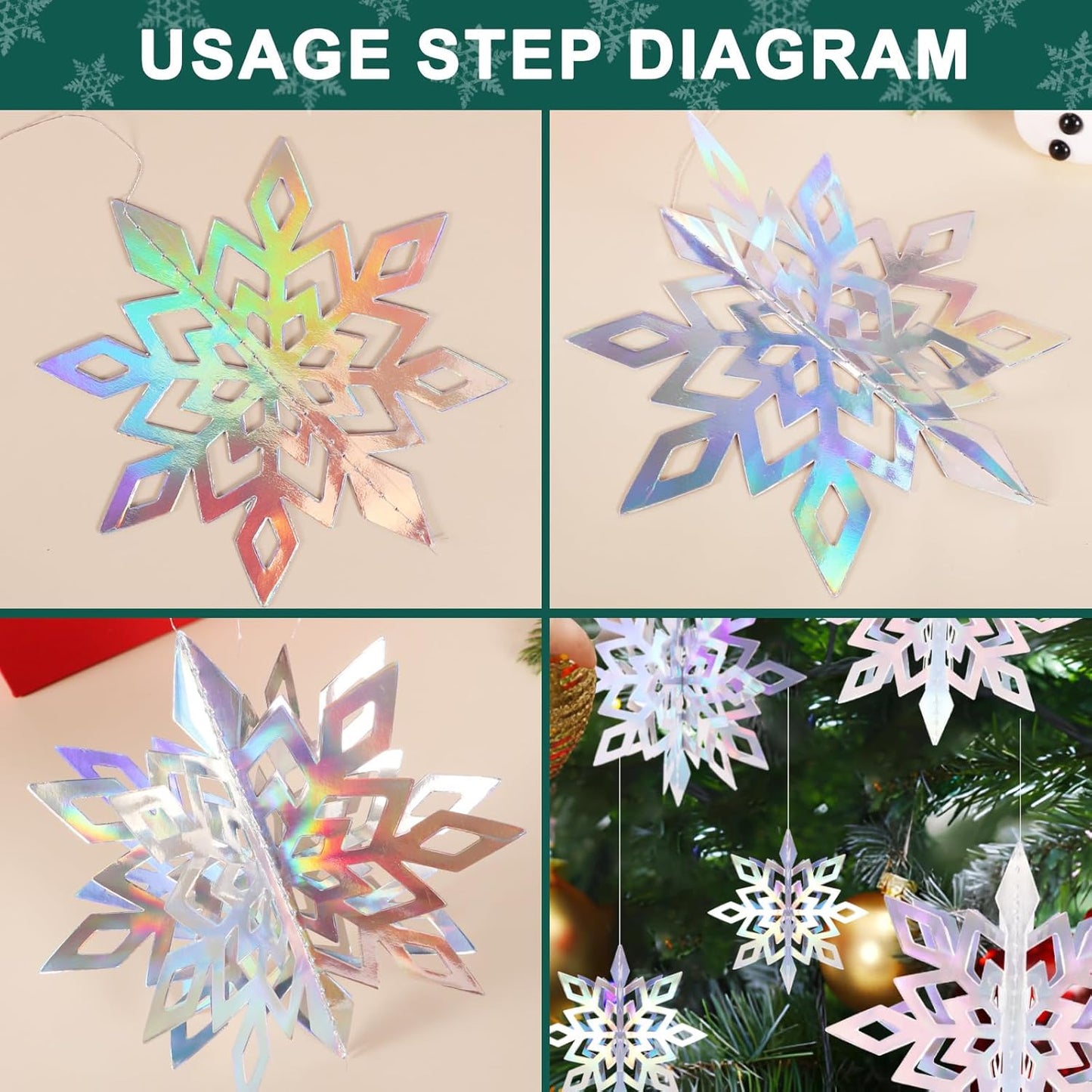 Skiennix 24 PCS Snowflake Christmas Hanging Decor - 12 Glittery & 12 White Paper Snowflakes for Winter Holiday Parties