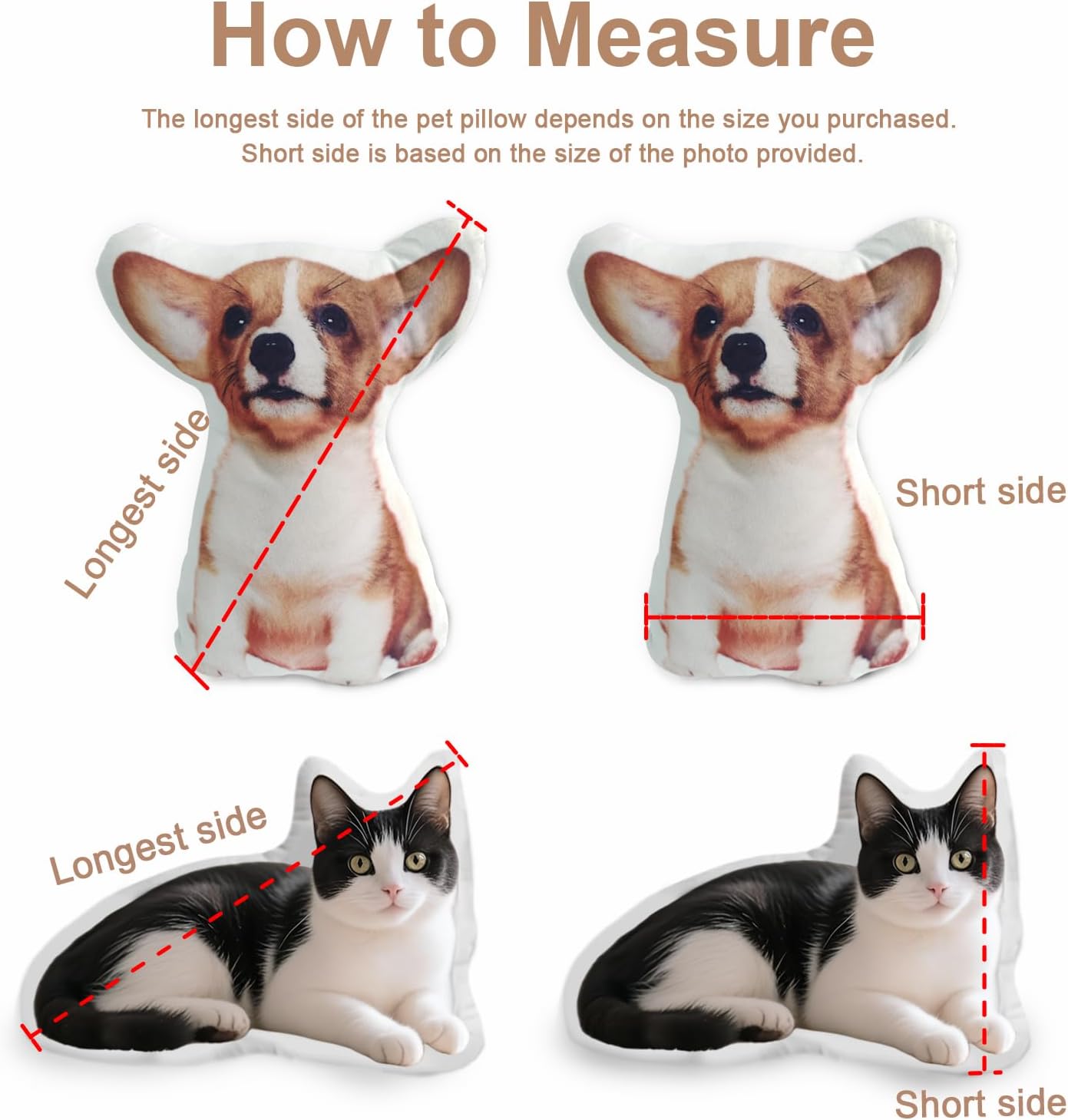 Skiennix Custom Pet Pillow - Personalized Photo Dog & Cat Face Shaped Stuffed Animal | 14" Memorial Gift