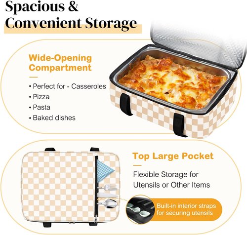 Coobiiya Insulated Casserole Carrier - Keeps Food Hot or Cold | Portable Tote for 9" x 13" Dishes