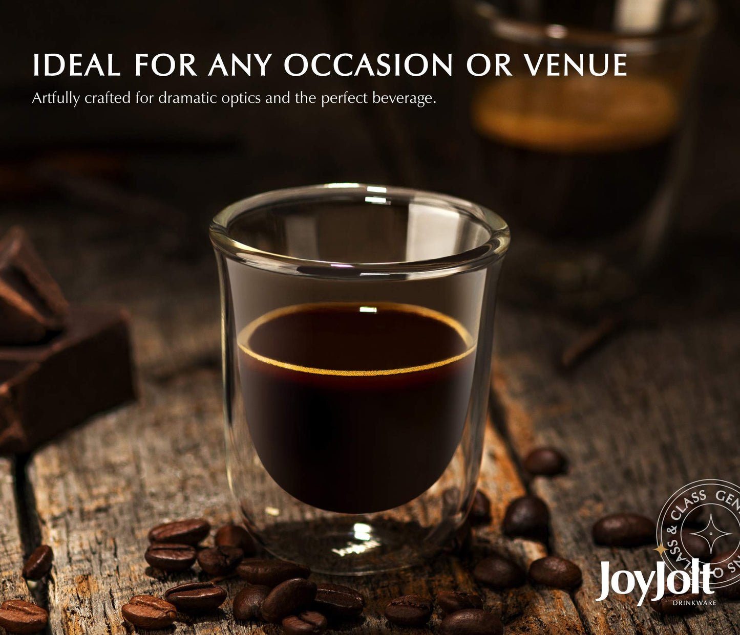JoyJolt Javaah Double Walled Espresso Glasses Espresso Cups Set of 2 | 2-Ounces