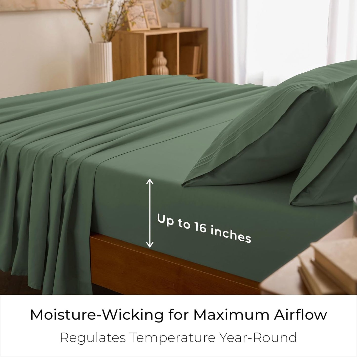 Mellanni California King Sheets Set - 4 PC Hotel Luxury Bedding | Extra Soft, Cooling, Wrinkle-Resistant (Sage)