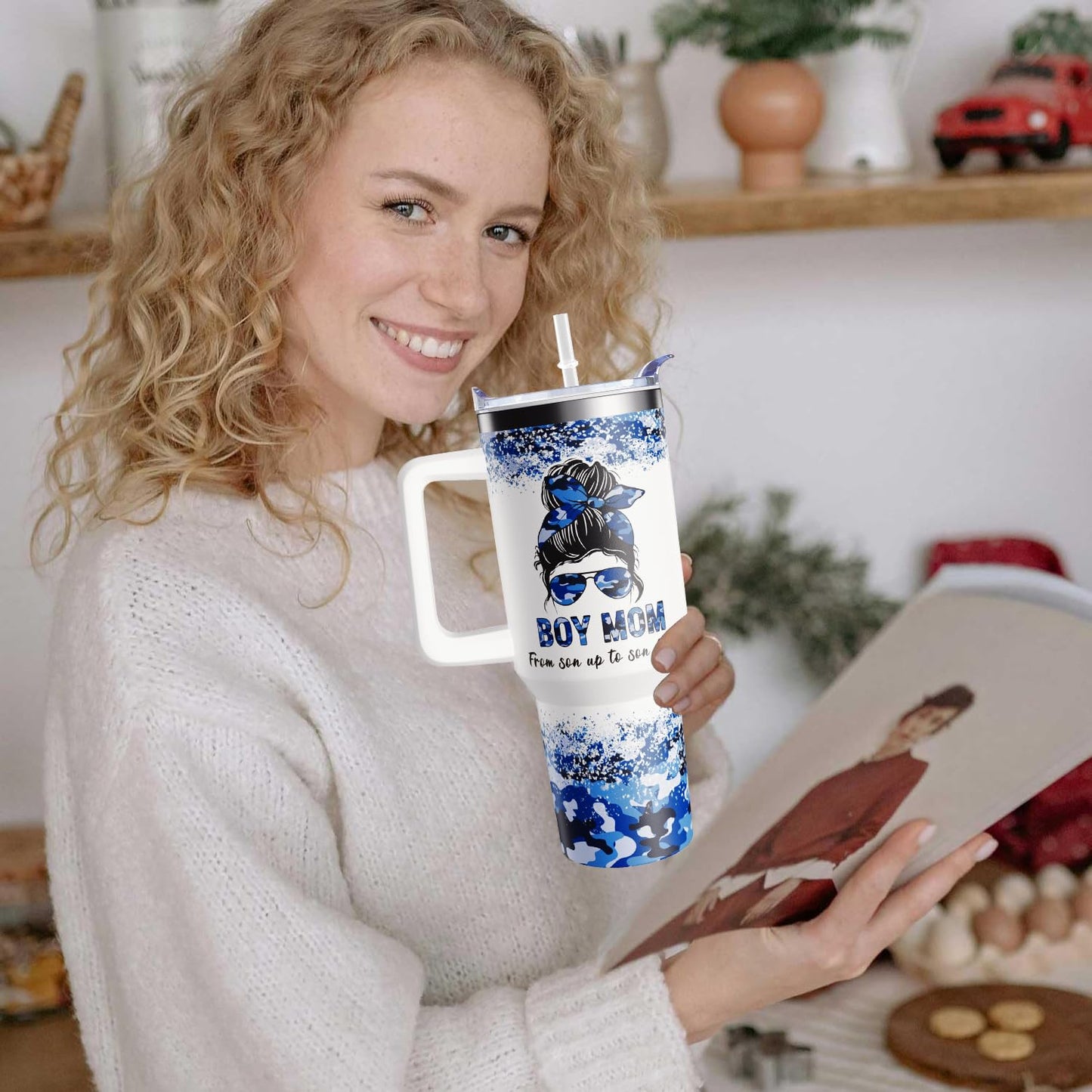 qynspngs Boy Mom Gifts,40oz MamaTumbler With Handle Lid And Straw,Birthday,Christmas,Thanksgiving,Mother's Day Gifts For Boy Mom From Husband,Son,Camo Mama Coffee Cups Travel Mug