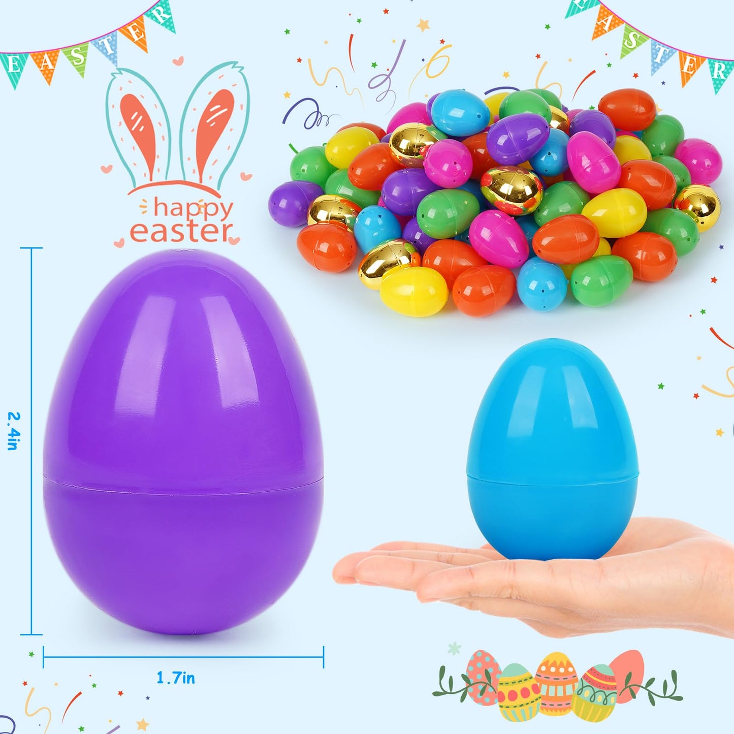 YEAHBEER 150 Easter Eggs, 2.36" Bright Colors Plastic Easter Eggs Empty Include 6 Golden Eggs for Easter Hunt,Filling Treats, Basket Stuffers, Party Favor (150 Pack)