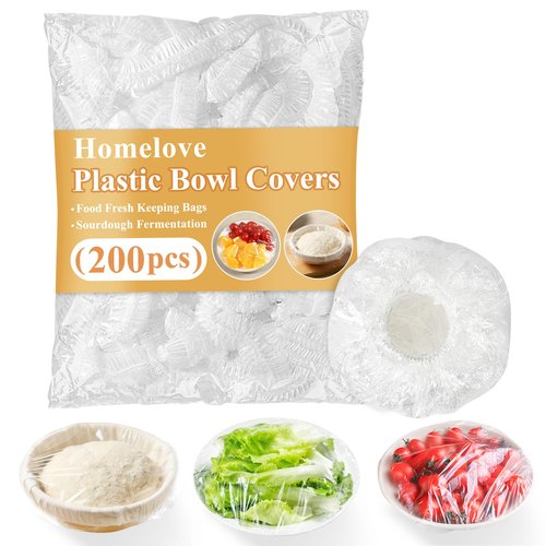 Homelove 200pcs Bowl Covers Bread Proofing - Plastic Wrap for Food Sourdough Bread Baking Rising Elastic Reusable Plate Covers Outdoor Food Fresh Keeping Bags Shower Cap Hair Deep Conditioning