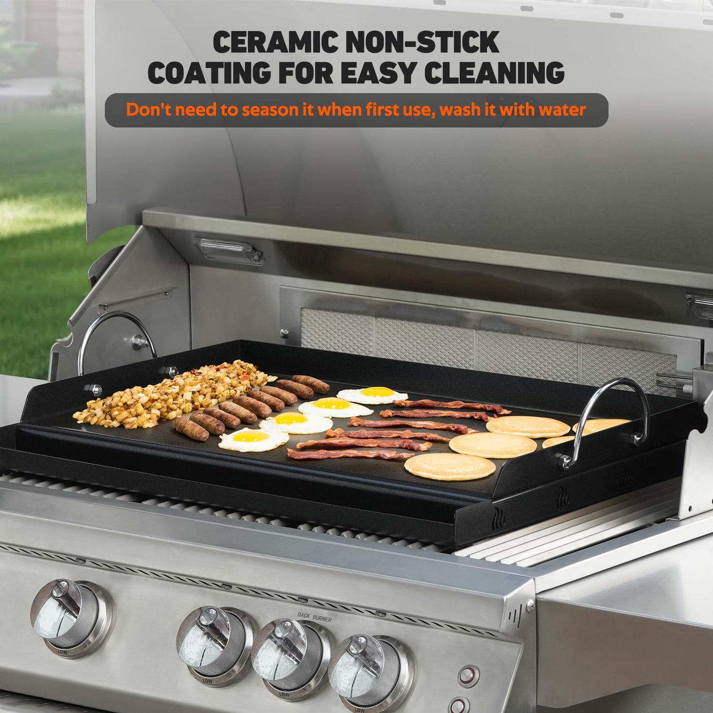 Onlyfire Universal BBQ Griddle with Handles for Most Grills, Ceramic Coated Non-stick Flat Top Griddle for Outdoor Cooking, 18"L x 12.6"W x 2.8"H "