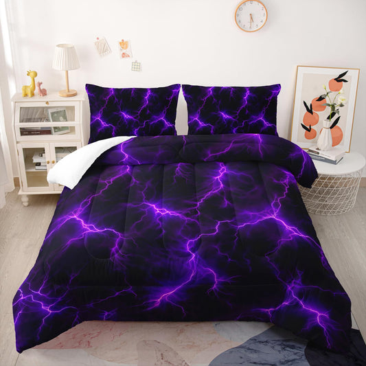 Nttopship Violet Lightning Comforter Set Queen Thunder Bedding Sets 3PCS for Kids Teen Adult Violet Room Decor Ultra-Soft Lightweight Microfiber 1 Comforter with 2 Pillowcases