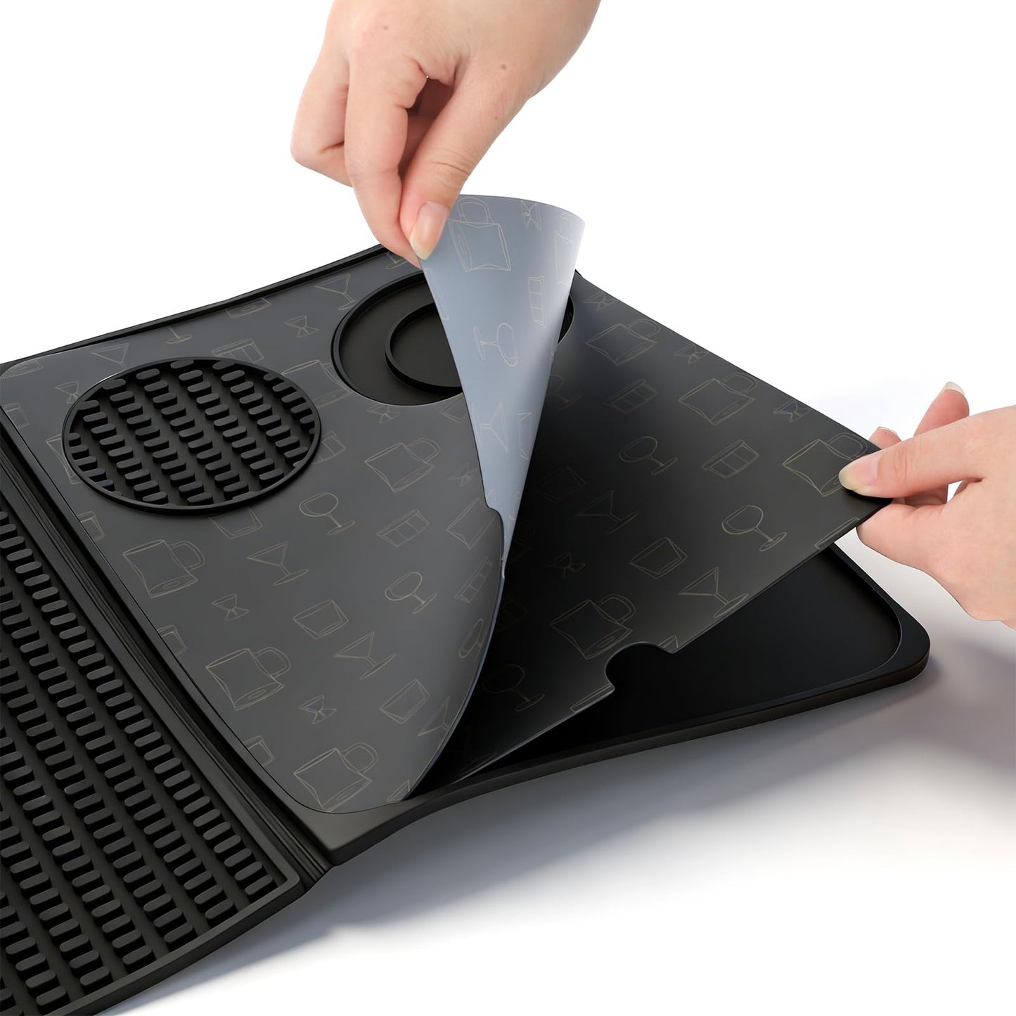 Tebery 3-in-1 Foldable Bar Mat for Countertop, Nonslip Cocktail Drying Mats with Removable Cutting Board, Silicone Mat Home Bar Accessories with Salt Rim for Drinks, Outdoor Camping, Picnic